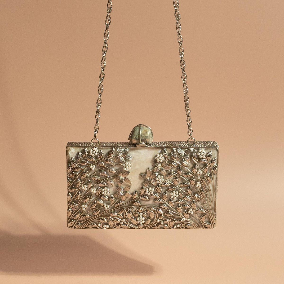 Mother OF Pearls Silver Rec Clutch