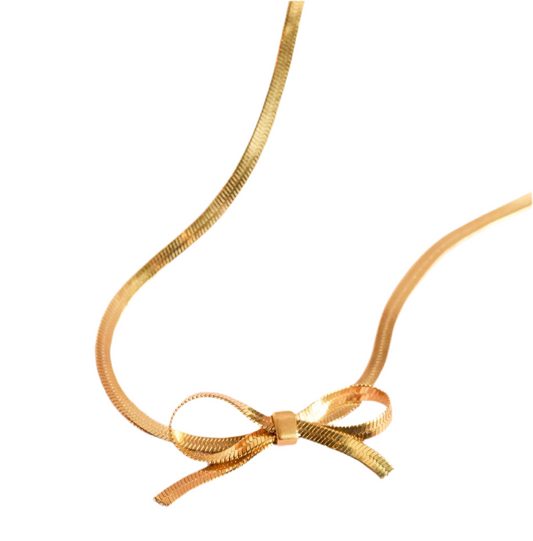 18k Gold Plated Minimal Bow Snake Chain Pendant Neckpeice