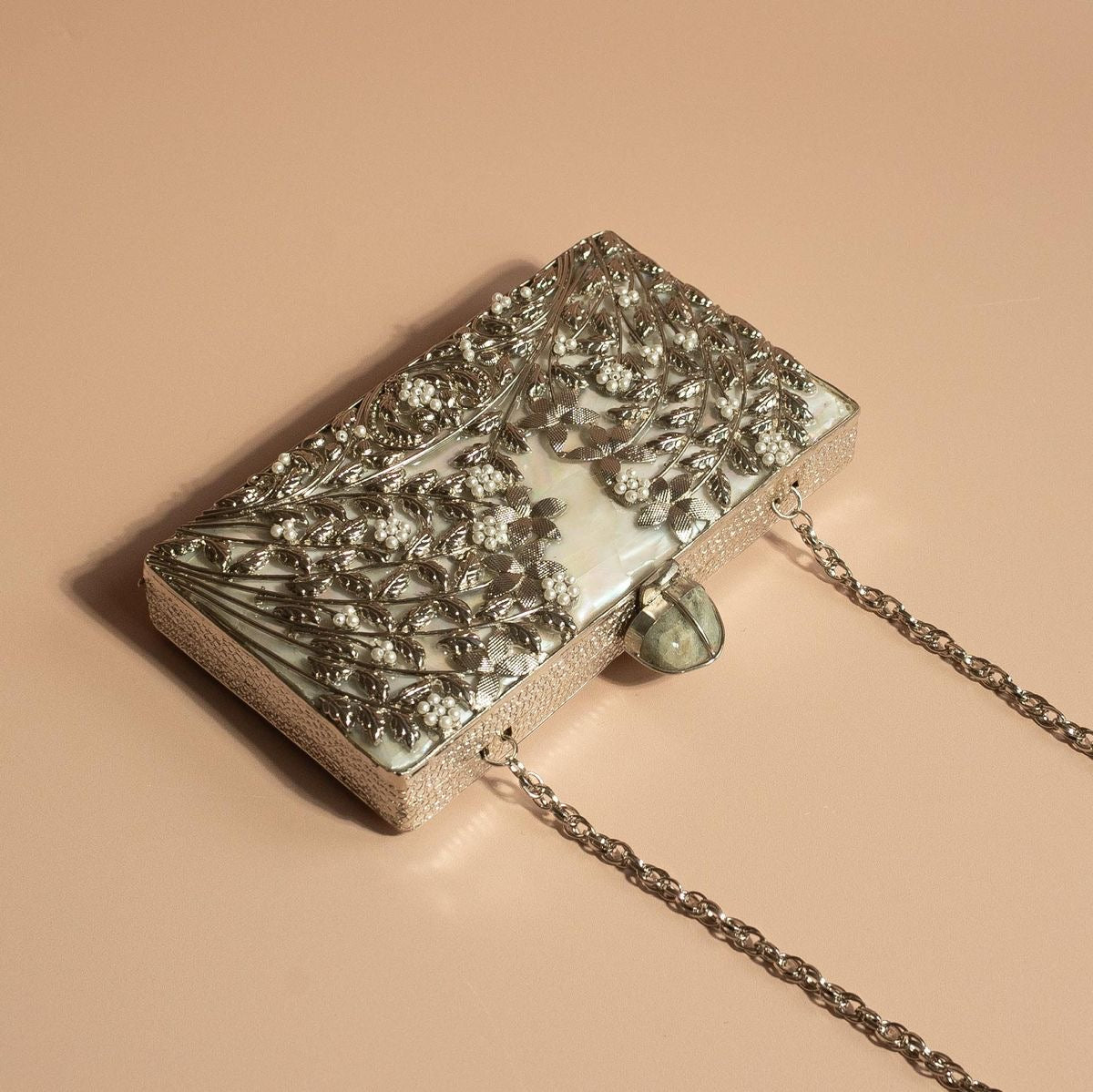 Mother OF Pearls Silver Rec Clutch