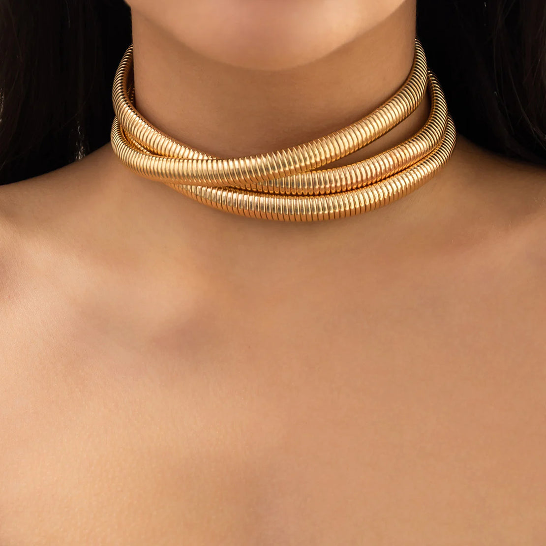 18k Gold Plated Triple layer Ribbed Chokerd