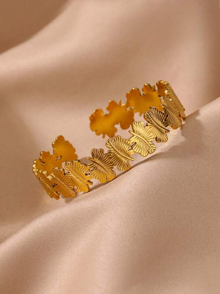 Leaf Texture 18K Gold Plated Bracelet